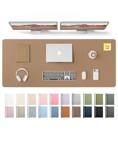 YSAGi Leather Desk Pad Protector, Office Desk Mat, Large Mouse Pad, Non-Slip PU Leather Desk Blotter, Laptop Desk Pad, Waterproof Desk Writing Pad for Office and Home (Khaki,55