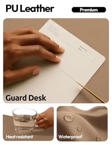 YSAGi Leather Desk Pad Protector, Office Desk Mat, Large Mouse Pad, Non-Slip PU Leather Desk Blotter, Laptop Desk Pad, Waterproof Desk Writing Pad for Office and Home (Khaki,55