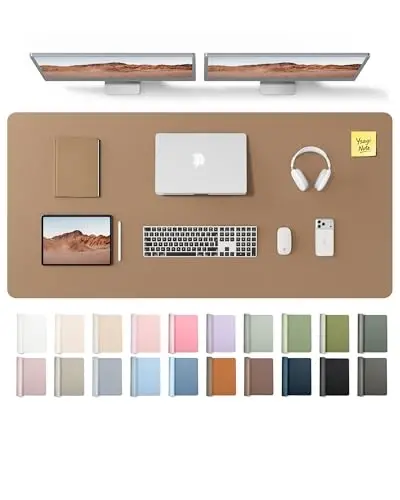 YSAGi Leather Desk Pad Protector, Office Desk Mat, Large Mouse Pad, Non-Slip PU Leather Desk Blotter, Laptop Desk Pad, Waterproof Desk Writing Pad for Office and Home (Khaki,55