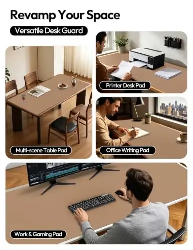 YSAGi Leather Desk Pad Protector, Office Desk Mat, Large Mouse Pad, Non-Slip PU Leather Desk Blotter, Laptop Desk Pad, Waterproof Desk Writing Pad for Office and Home (Khaki,55