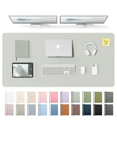 YSAGi Leather Desk Pad Protector, Office Desk Mat, Large Mouse Pad, Non-Slip PU Leather Desk Blotter, Laptop Desk Pad, Waterproof Desk Writing Pad for Office and Home (Light Grey,55