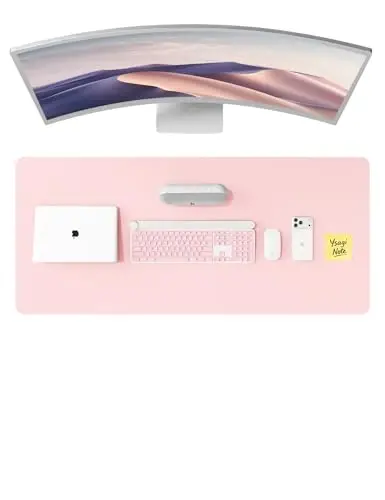YSAGi Leather Desk Pad Protector, Office Desk Mat, Large Mouse Pad, Non-Slip PU Leather Desk Blotter, Laptop Desk Pad, Waterproof Desk Writing Pad for Office and Home (Light Pink, 47