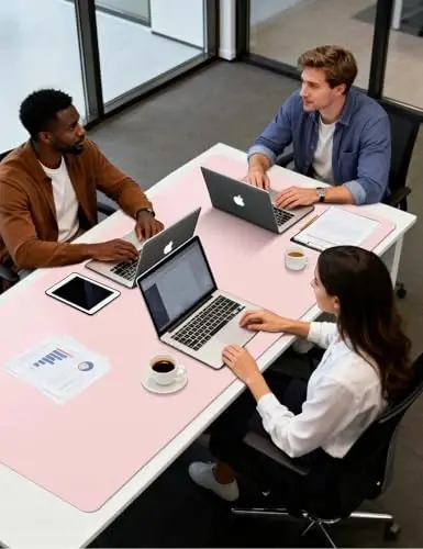 YSAGi Leather Desk Pad Protector, Office Desk Mat, Large Mouse Pad, Non-Slip PU Leather Desk Blotter, Laptop Desk Pad, Waterproof Desk Writing Pad for Office and Home (Light Pink, 55