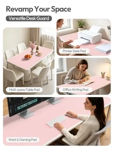 YSAGi Leather Desk Pad Protector, Office Desk Mat, Large Mouse Pad, Non-Slip PU Leather Desk Blotter, Laptop Desk Pad, Waterproof Desk Writing Pad for Office and Home (Light Pink, 55