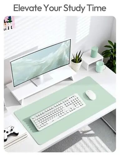YSAGi Leather Desk Pad Protector, Office Desk Mat, Large Mouse Pad, Non-Slip PU Leather Desk Blotter, Laptop Desk Pad, Waterproof Desk Writing Pad for Office and Home (Pale Green,55