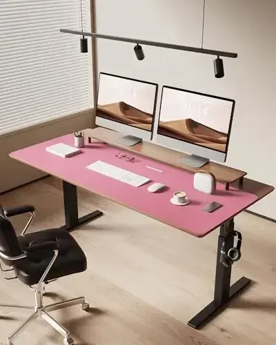 YSAGi Leather Desk Pad Protector, Office Desk Mat, Large Mouse Pad, Non-Slip PU Leather Desk Blotter, Laptop Desk Pad, Waterproof Desk Writing Pad for Office and Home (Pink, 47