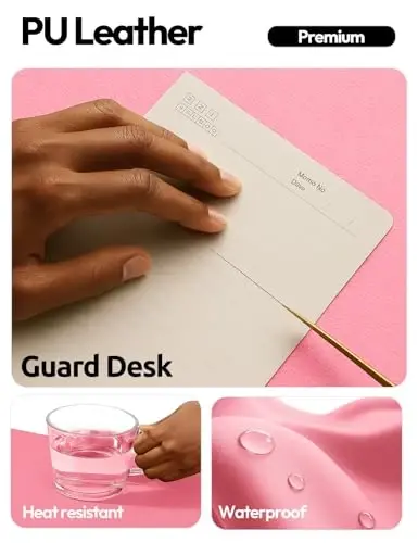 YSAGi Leather Desk Pad Protector, Office Desk Mat, Large Mouse Pad, Non-Slip PU Leather Desk Blotter, Laptop Desk Pad, Waterproof Desk Writing Pad for Office and Home (Pink, 47