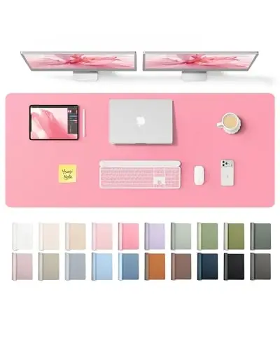 YSAGi Leather Desk Pad Protector, Office Desk Mat, Large Mouse Pad, Non-Slip PU Leather Desk Blotter, Laptop Desk Pad, Waterproof Desk Writing Pad for Office and Home (Pink,55