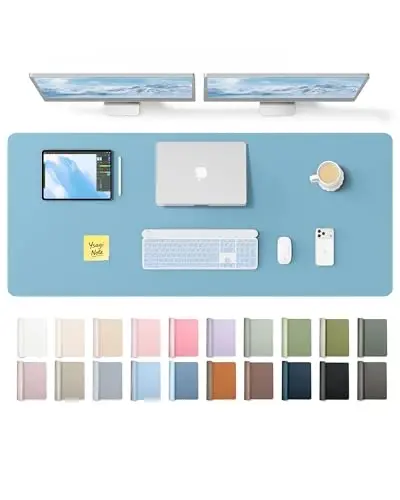 YSAGi Leather Desk Pad Protector, Office Desk Mat, Large Mouse Pad, Non-Slip PU Leather Desk Blotter, Laptop Desk Pad, Waterproof Desk Writing Pad for Office and Home (Sea Blue,55