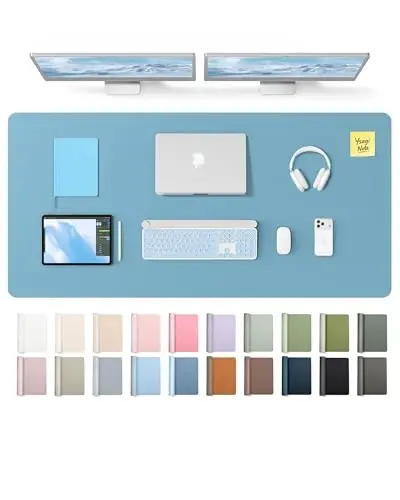 YSAGi Leather Desk Pad Protector, Office Desk Mat, Large Mouse Pad, Non-Slip PU Leather Desk Blotter, Laptop Desk Pad, Waterproof Desk Writing Pad for Office and Home (Sea Blue,55