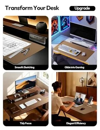 YSAGi Leather Desk Pad Protector, Office Desk Mat, Large Mouse Pad, Non-Slip PU Leather Desk Blotter, Laptop Desk Pad, Waterproof Desk Writing Pad for Office and Home (Shiny Bronze,55