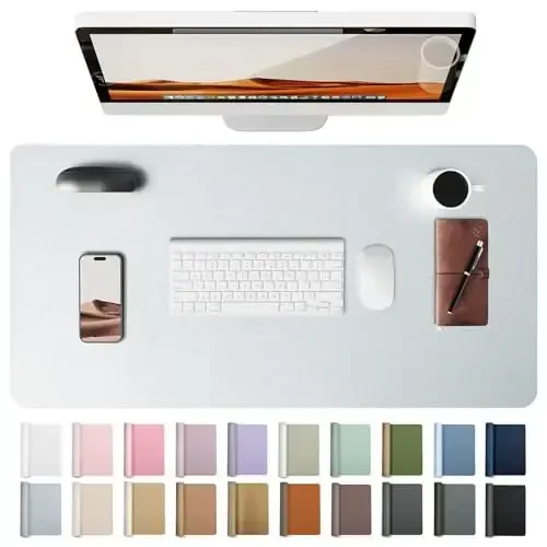 YSAGi Leather Desk Pad Protector, Office Desk Mat, Large Mouse Pad, Non-Slip PU Leather Desk Blotter, Laptop Desk Pad, Waterproof Desk Writing Pad for Office and Home (Silver, 35.4