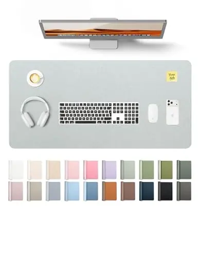 YSAGi Leather Desk Pad Protector, Office Desk Mat, Large Mouse Pad, Non-Slip PU Leather Desk Blotter, Laptop Desk Pad, Waterproof Desk Writing Pad for Office and Home (Silver, 35.4