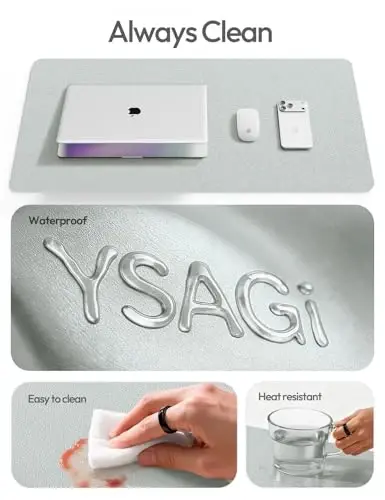 YSAGi Leather Desk Pad Protector, Office Desk Mat, Large Mouse Pad, Non-Slip PU Leather Desk Blotter, Laptop Desk Pad, Waterproof Desk Writing Pad for Office and Home (Silver, 47