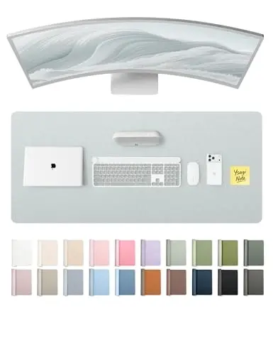 YSAGi Leather Desk Pad Protector, Office Desk Mat, Large Mouse Pad, Non-Slip PU Leather Desk Blotter, Laptop Desk Pad, Waterproof Desk Writing Pad for Office and Home (Silver, 47