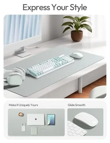 YSAGi Leather Desk Pad Protector, Office Desk Mat, Large Mouse Pad, Non-Slip PU Leather Desk Blotter, Laptop Desk Pad, Waterproof Desk Writing Pad for Office and Home (Silver, 47