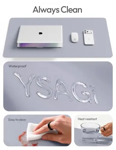 YSAGi Leather Desk Pad Protector, Office Desk Mat, Large Mouse Pad, Non-Slip PU Leather Desk Blotter, Laptop Desk Pad, Waterproof Desk Writing Pad for Office and Home (Soft Lavender,47.2