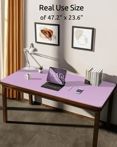 YSAGi Leather Desk Pad Protector, Office Desk Mat, Large Mouse Pad, Non-Slip PU Leather Desk Blotter, Laptop Desk Pad, Waterproof Desk Writing Pad for Office and Home (Taro Purple, 47.2