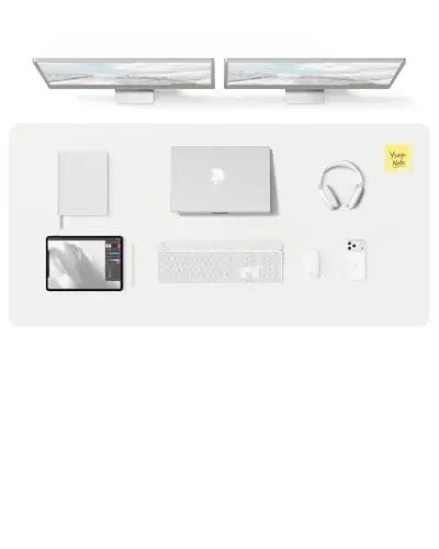 YSAGi Leather Desk Pad Protector, Office Desk Mat, Large Mouse Pad, Non-Slip PU Leather Desk Blotter, Laptop Desk Pad, Waterproof Desk Writing Pad for Office and Home (White,55