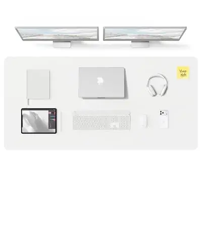 YSAGi Leather Desk Pad Protector, Office Desk Mat, Large Mouse Pad, Non-Slip PU Leather Desk Blotter, Laptop Desk Pad, Waterproof Desk Writing Pad for Office and Home (White,55