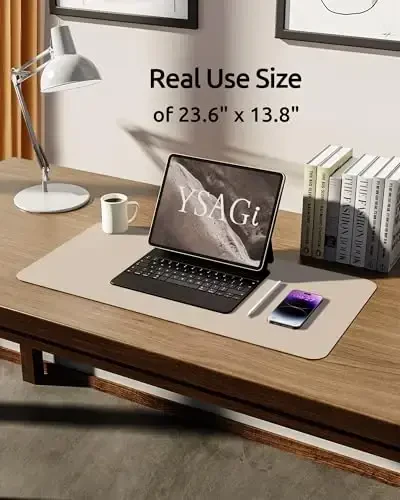 YSAGi Leather Desk Pad Protector, Office Desk Mat, Large Mouse Pad, Non-Slip PU Leather Desk Blotter, Waterproof Laptop Desk Writing Pad for Office and Home (23.6