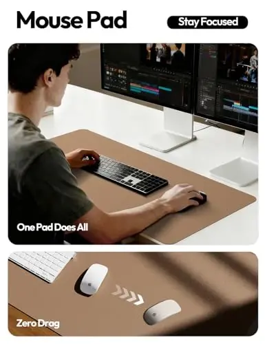 YSAGi Leather Desk Pad Protector, Office Mat, Large Mouse Pad, Non-Slip PU Blotter, Laptop Waterproof Writing for and Home (23.6