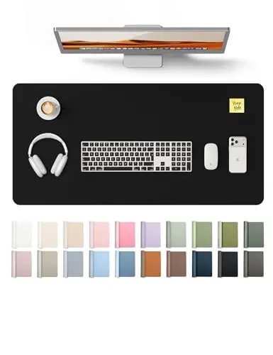 YSAGi Leather Desk Protector, Office Mat, Large Mouse Mat, Non-Slip PU Leather Blotter, Laptop Desk Mat, Waterproof Writing Pad for Office and Home (Black, 31.5