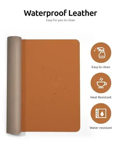 YSAGi Leather Desk Protector, Office Mat, Large Mouse Mat, Non-Slip PU Leather Blotter, Laptop Desk Mat, Waterproof Writing Pad for Office and Home (Brown, 35.4
