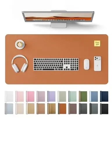 YSAGi Leather Desk Protector, Office Mat, Large Mouse Mat, Non-Slip PU Leather Blotter, Laptop Desk Mat, Waterproof Writing Pad for Office and Home (Brown, 35.4
