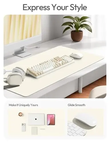 YSAGi Leather Desk Protector, Office Mat, Large Mouse Mat, Non-Slip PU Leather Blotter, Laptop Desk Mat, Waterproof Writing Pad for Office and Home (Cream, 31.5