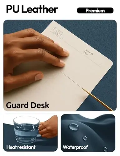 YSAGi Leather Desk Protector, Office Mat, Large Mouse Mat, Non-Slip PU Leather Blotter, Laptop Desk Mat, Waterproof Writing Pad for Office and Home (Dark Blue, 23.6