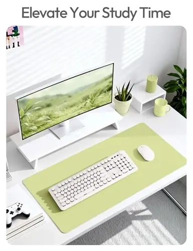 YSAGi Leather Desk Protector, Office Mat, Large Mouse Mat, Non-Slip PU Leather Blotter, Laptop Desk Mat, Waterproof Writing Pad for Office and Home (Peak Green, 31.5
