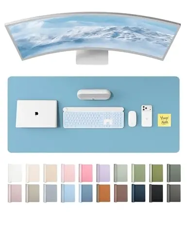 YSAGi Leather Desk Protector, Office Mat, Large Mouse Mat, Non-Slip PU Leather Blotter, Laptop Desk Mat, Waterproof Writing Pad for Office and Home (Sea Blue, 47