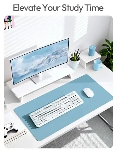 YSAGi Leather Desk Protector, Office Mat, Large Mouse Mat, Non-Slip PU Leather Blotter, Laptop Desk Mat, Waterproof Writing Pad for Office and Home (Sea Blue, 47