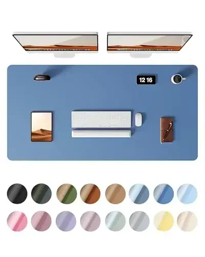 YSAGi Leather Desk Protector, Office Mat, Large Mouse Mat, Non-Slip PU Leather Blotter, Laptop Desk Mat, Waterproof Writing Pad for Office and Home (Sea Blue, 47.2