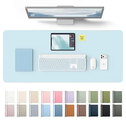 YSAGi Leather Desk Protector, Office Mat, Large Mouse Mat, Non-Slip PU Leather Blotter, Laptop Desk Mat, Waterproof Writing Pad for Office and Home(Baby Blue, 42