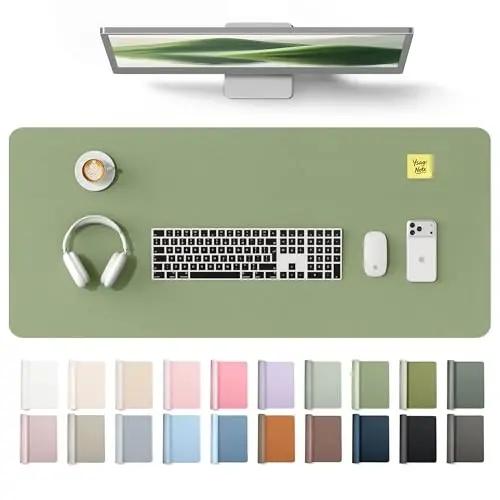 YSAGi Leather Desk Protector, Office Mat, Large Mouse Mat, Non-Slip PU Leather Blotter, Laptop Desk Mat, Waterproof Writing Pad for Office and Home(Bamboo Green, 42