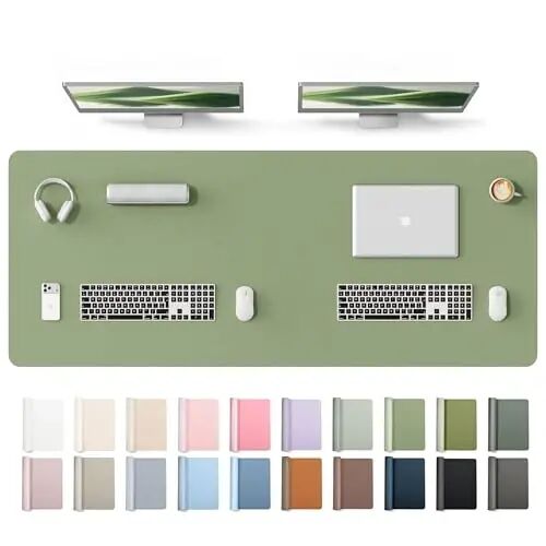 YSAGi Leather Desk Protector, Office Mat, Large Mouse Mat, Non-Slip PU Leather Blotter, Laptop Desk Mat, Waterproof Writing Pad for Office and Home(Bamboo Green, 63