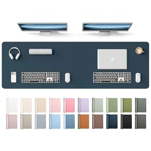 YSAGi Leather Desk Protector, Office Mat, Large Mouse Mat, Non-Slip PU Leather Blotter, Laptop Desk Mat, Waterproof Writing Pad for Office and Home(Dark Blue, 63
