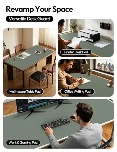 YSAGi Leather Desk Protector, Office Mat, Large Mouse Mat, Non-Slip PU Leather Blotter, Laptop Desk Mat, Waterproof Writing Pad for Office and Home(Dark Green, 63