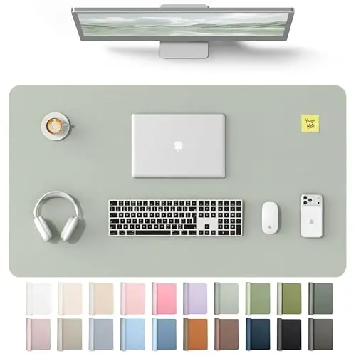 YSAGi Leather Desk Protector, Office Mat, Large Mouse Mat, Non-Slip PU Leather Blotter, Laptop Desk Mat, Waterproof Writing Pad for Office and Home(Grayish Green, 40