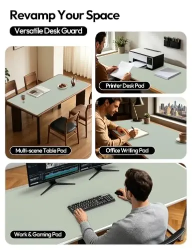 YSAGi Leather Desk Protector, Office Mat, Large Mouse Mat, Non-Slip PU Leather Blotter, Laptop Desk Mat, Waterproof Writing Pad for Office and Home(Grayish Green, 63