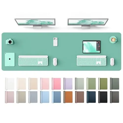 YSAGi Leather Desk Protector, Office Mat, Large Mouse Mat, Non-Slip PU Leather Blotter, Laptop Desk Mat, Waterproof Writing Pad for Office and Home(Green-Blue, 63