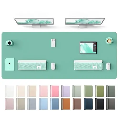 YSAGi Leather Desk Protector, Office Mat, Large Mouse Mat, Non-Slip PU Leather Blotter, Laptop Desk Mat, Waterproof Writing Pad for Office and Home(Green-Blue, 63