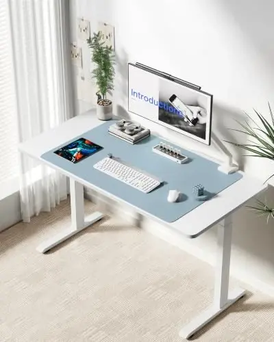 YSAGi Leather Desk Protector, Office Mat, Large Mouse Mat, Non-Slip PU Leather Blotter, Laptop Desk Mat, Waterproof Writing Pad for Office and Home(Ice Blue, 40