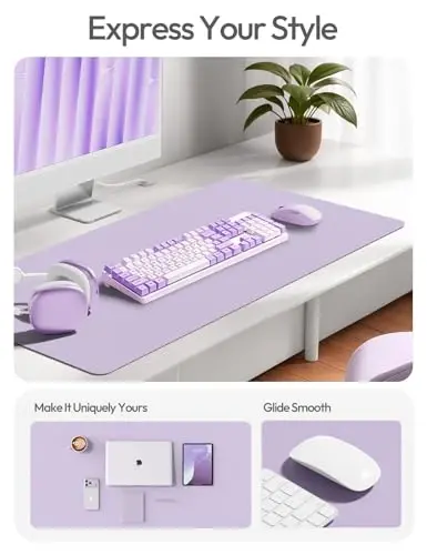 YSAGi Leather Desk Protector, Office Mat, Large Mouse Mat, Non-Slip PU Leather Blotter, Laptop Desk Mat, Waterproof Writing Pad for Office and Home(Light Purple, 40