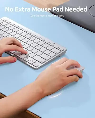 YSAGi Leather Desk Protector, Office Mat, Large Mouse Mat, Non-Slip PU Leather Blotter, Laptop Desk Pad, Waterproof Writing Pad for Office and Home (Baby Blue, 31.5