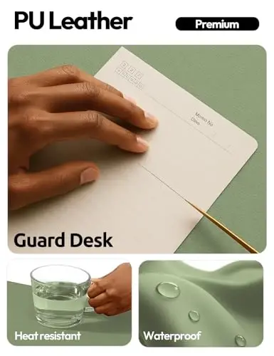 YSAGi Leather Desk Protector, Office Mat, Large Mouse Mat, Non-Slip PU Leather Blotter, Laptop Desk Pad, Waterproof Writing Pad for Office and Home (Bamboo Green, 47.2