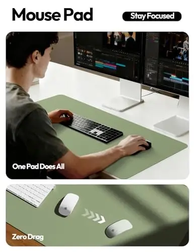 YSAGi Leather Desk Protector, Office Mat, Large Mouse Mat, Non-Slip PU Leather Blotter, Laptop Desk Pad, Waterproof Writing Pad for Office and Home (Bamboo Green, 47.2