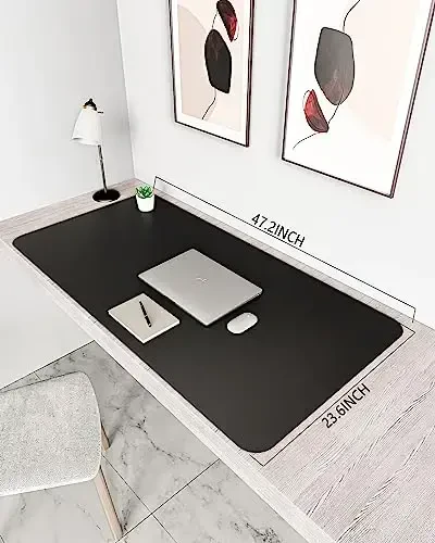 YSAGi Leather Desk Protector, Office Mat, Large Mouse Mat, Non-Slip PU Leather Blotter, Laptop Desk Pad, Waterproof Writing Pad for Office and Home (Black, 47.2